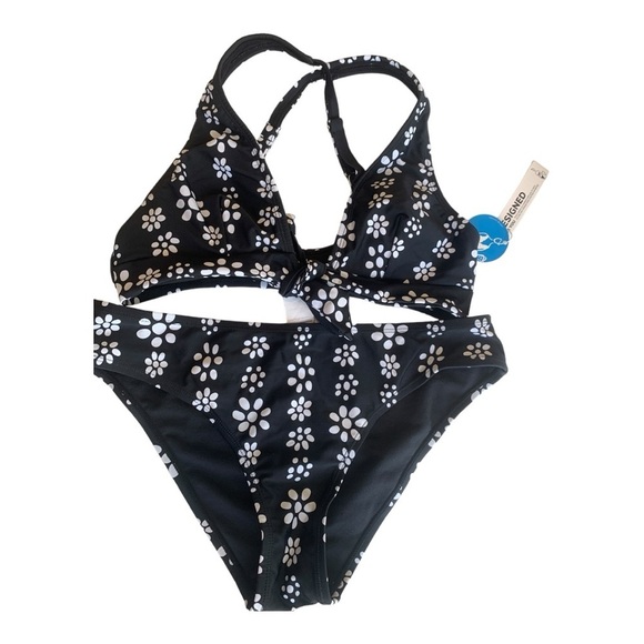 CUPSHE Women's Two Piece Bikini Set Floral Print Knot Bunny Tie - Size Medium - Picture 4 of 9